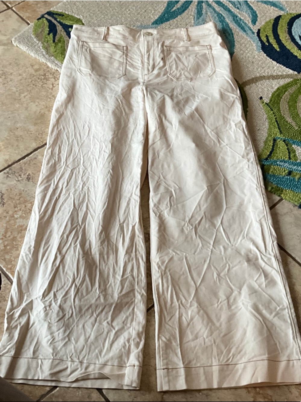 LOFT Cream Wide-Leg Pants with Back Pockets